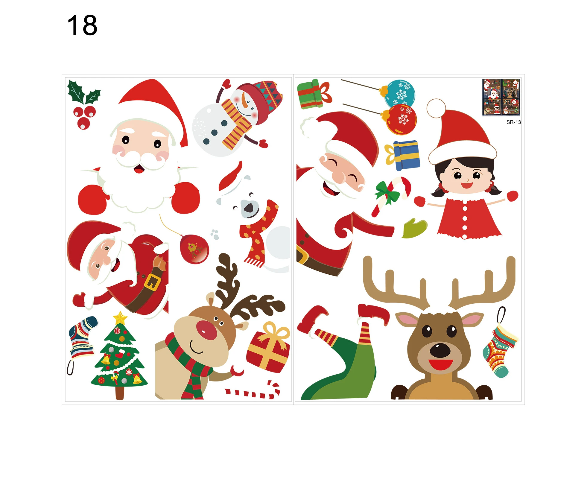 Sunshine 2Pcs Christmas Window Stickers Water Proof Colorful Double-side Multi-style Xmas Holiday Window Static Clings for Stores -