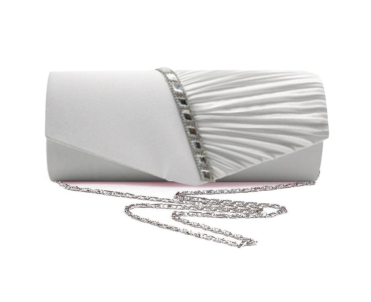 Woosien Pleated Envelope Clutch Evening Handbag White