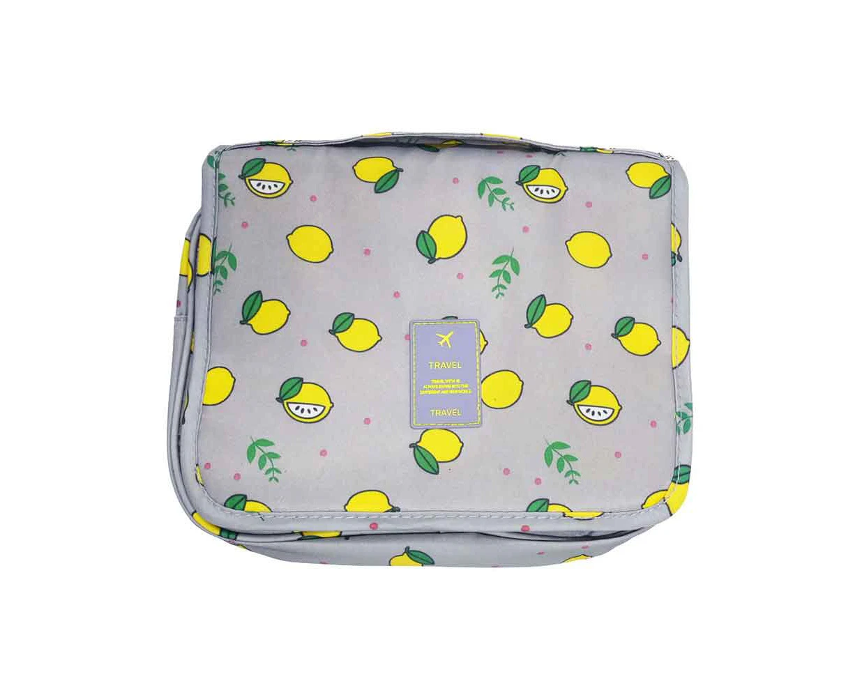 Youngshion Large Capacity Hanging Toiletry Wash Bag Portable Waterproof Makeup Cosmetic Organizer for Home and Travel - Grey Lemon