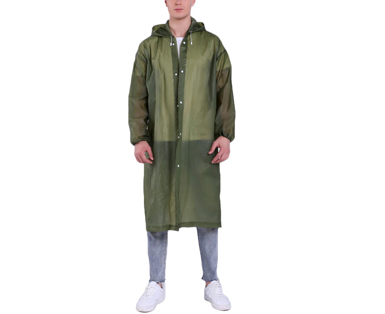 Unisex Reusable Waterproof Hooded Outdoor Riding Long Raincoat Poncho - Army Green