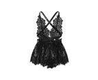 Womens Sexy Lace Mini Dress Sheer Erotic Lingerie Backless Babydoll Sleepwear - Black