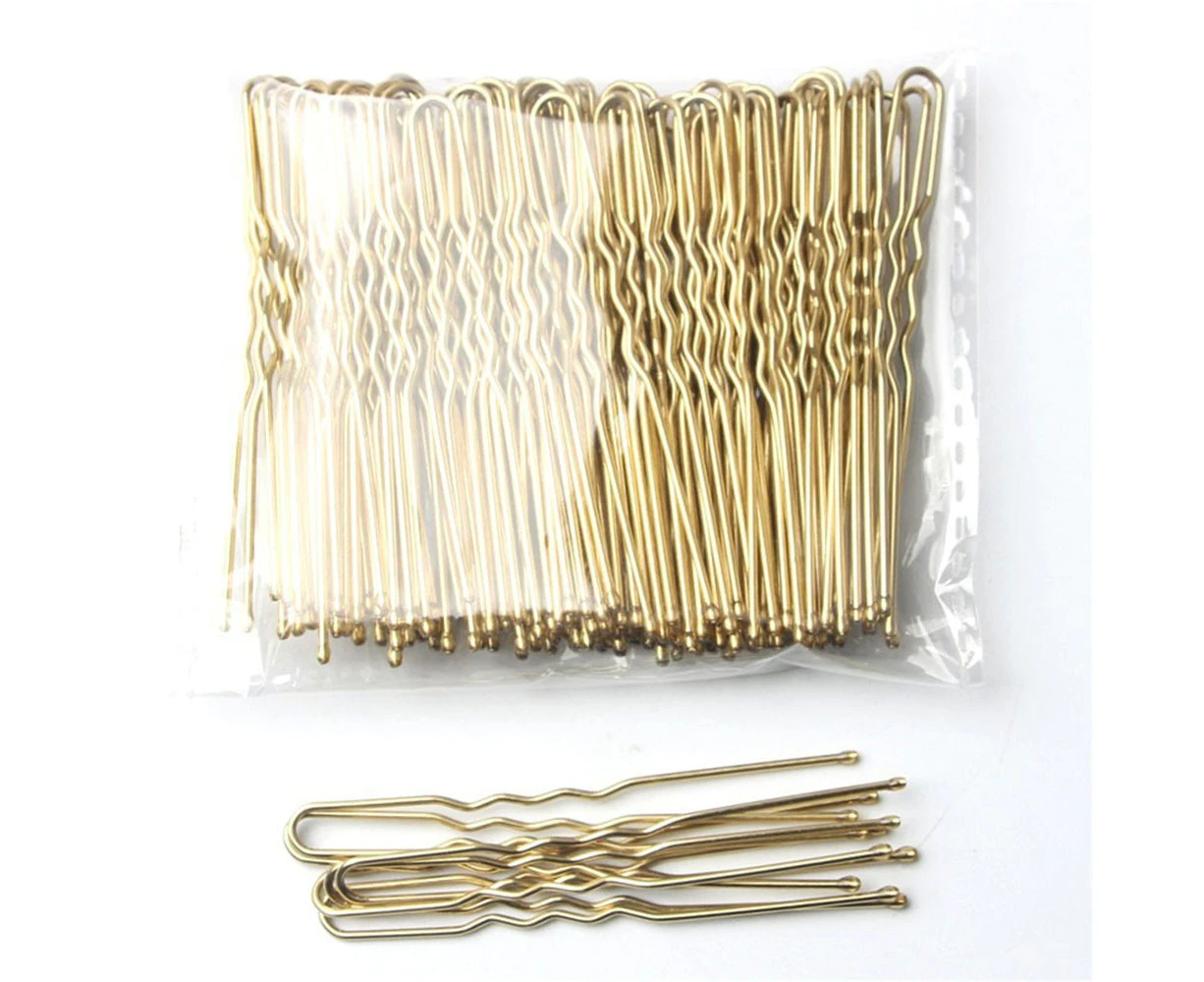 50 Pcs/Bag 5cm U Shaped Alloy Hairpins Waved Hair Clips Simple Metal Bobby Pins Barrettes Bridal Hairstyle Tool Hair Pins gold - Gold