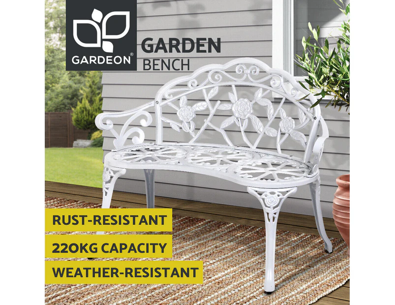 Gardeon Outdoor Garden Bench Seat Cast Aluminium Park Patio Lounge Chair White