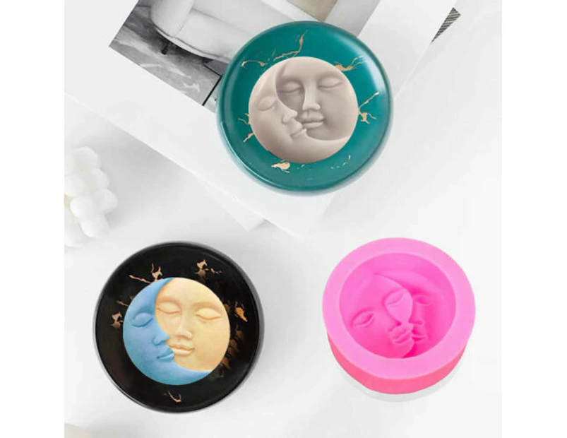 Sun Moon Face Shape 3D Candle Mould DIY Perfume Soap Candle Making Wax Silicone Mold