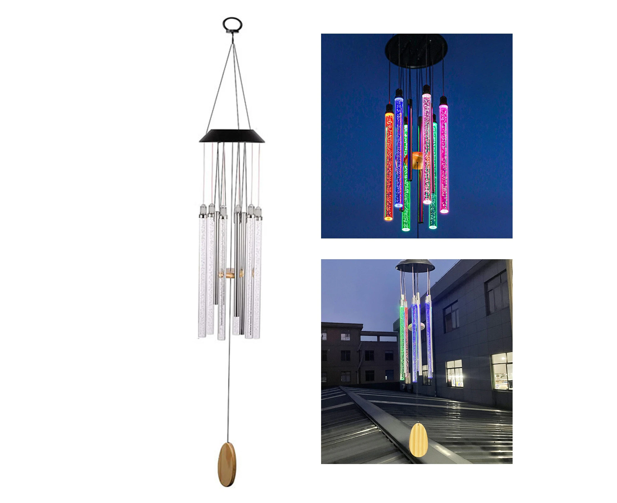 Wind Chime Light Eye-catching Waterproof ABS Solar Powered LED Wind Bell for Home Multicolor