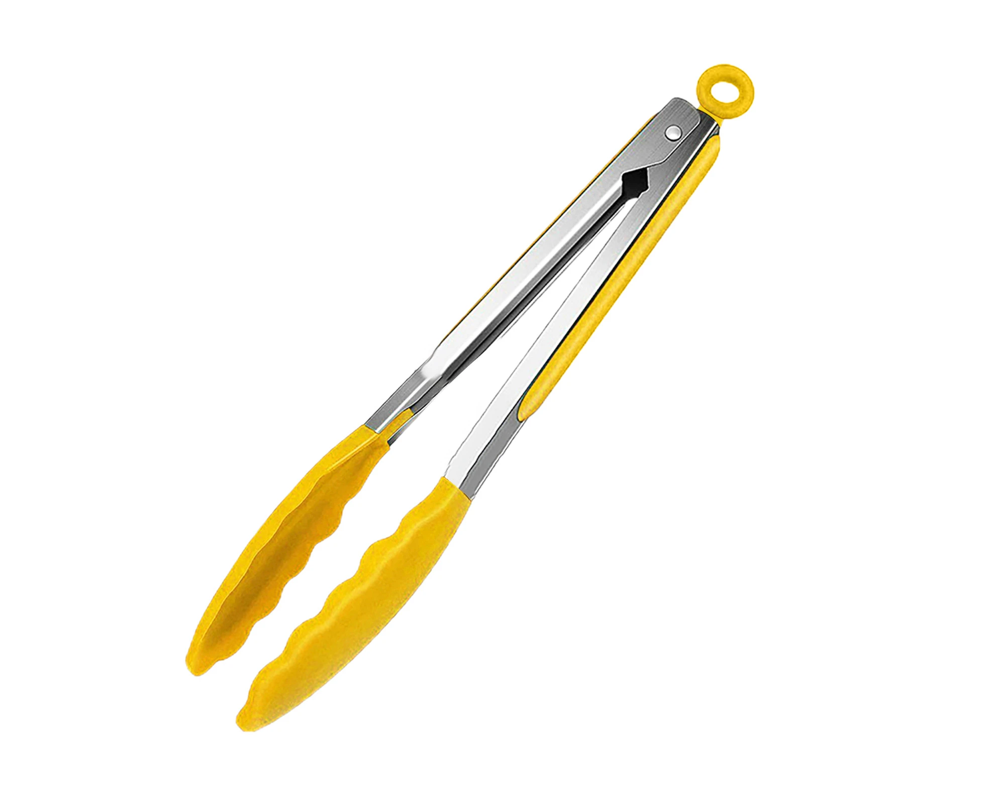 BBQ Tongs Ergonomic Handle Heat Resistant Silicone Buffet Cooking Clip Kitchen Gadget-Yellow 9inch