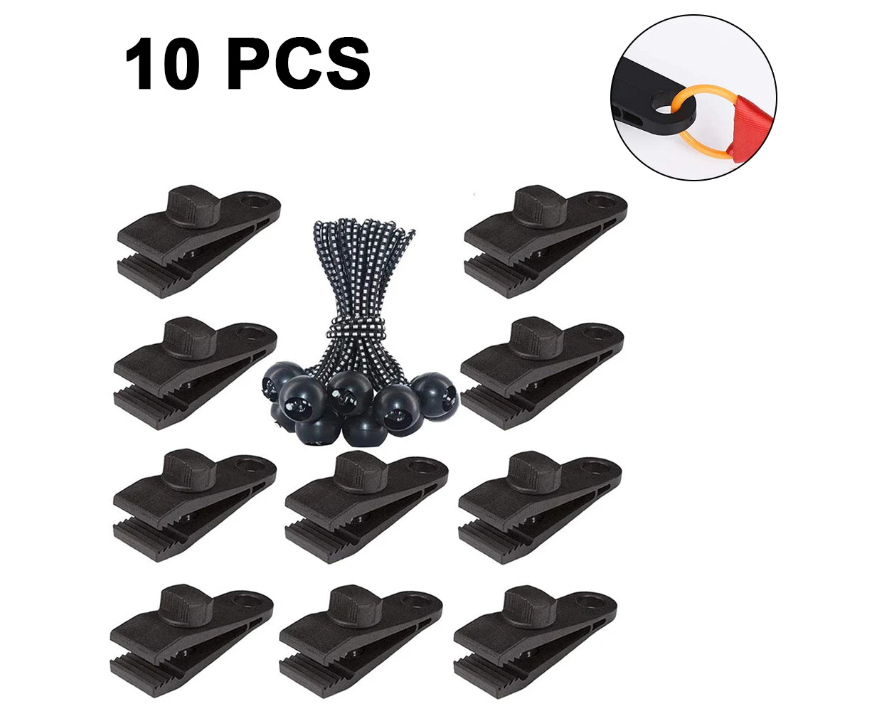 10 Pack Tarp Clips Heavy Duty Lock Grip - Black White