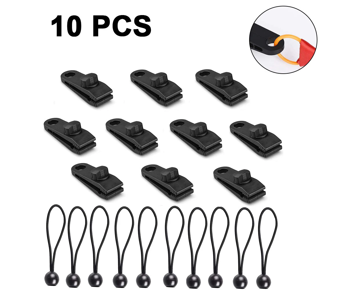 10 Pack Tarp Clips Heavy Duty Lock Grip - Black