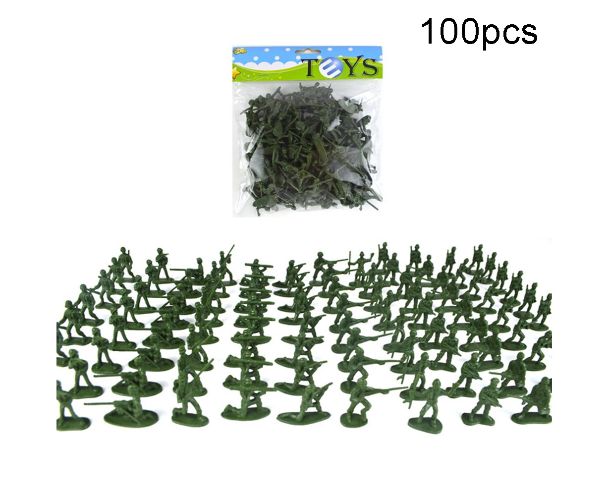 100Pcs Mini Classic Soldiers Figures Models Playset Desk Decor Kids Toy Gift-Green 100pcs