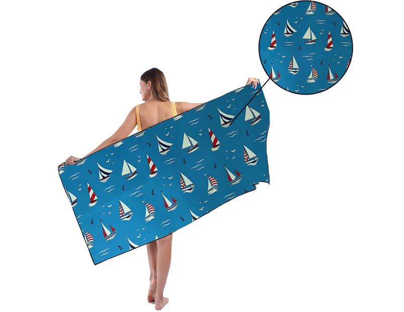 Printed Double Sided Fleece Beach Towel - Blue SailingOutdoors and Sports