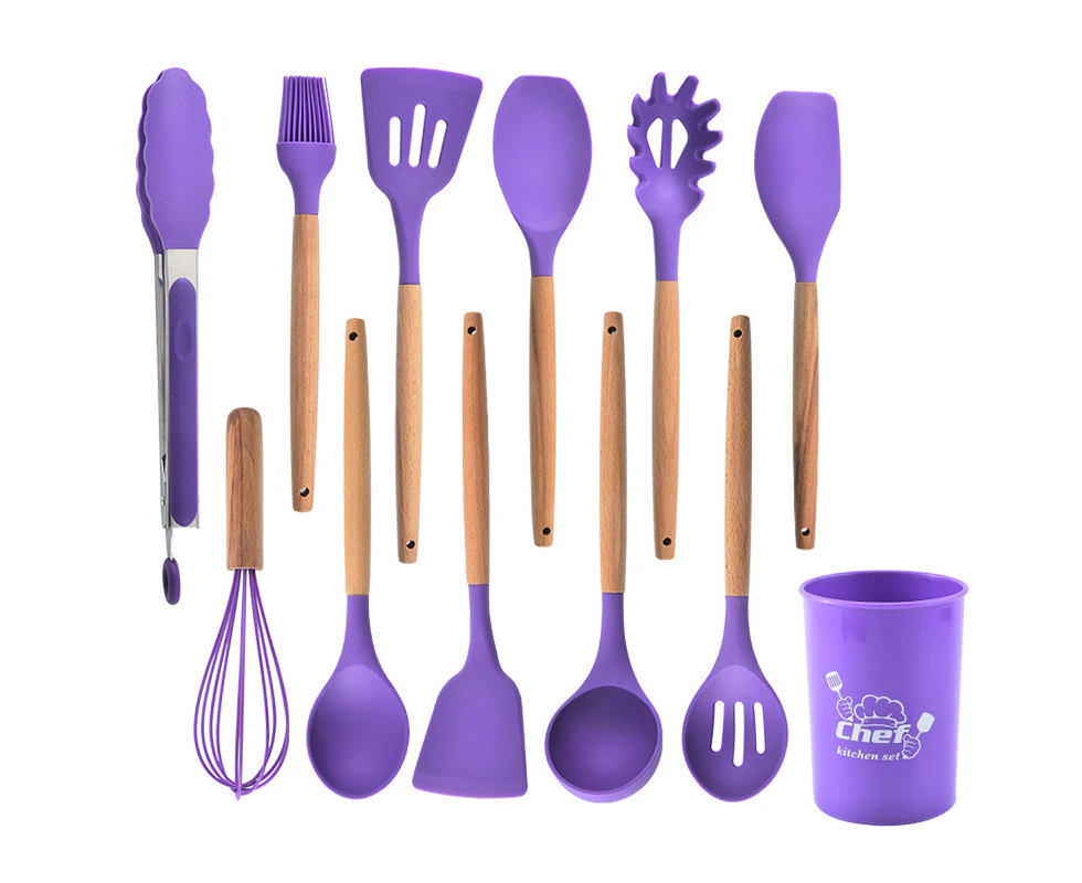 Kitchen Cooking Utensils Set, Non-Stick Silicone Cooking Kitchen Utensils, Heat Resistant Kitchen Gadgets Utensil Set - Purple