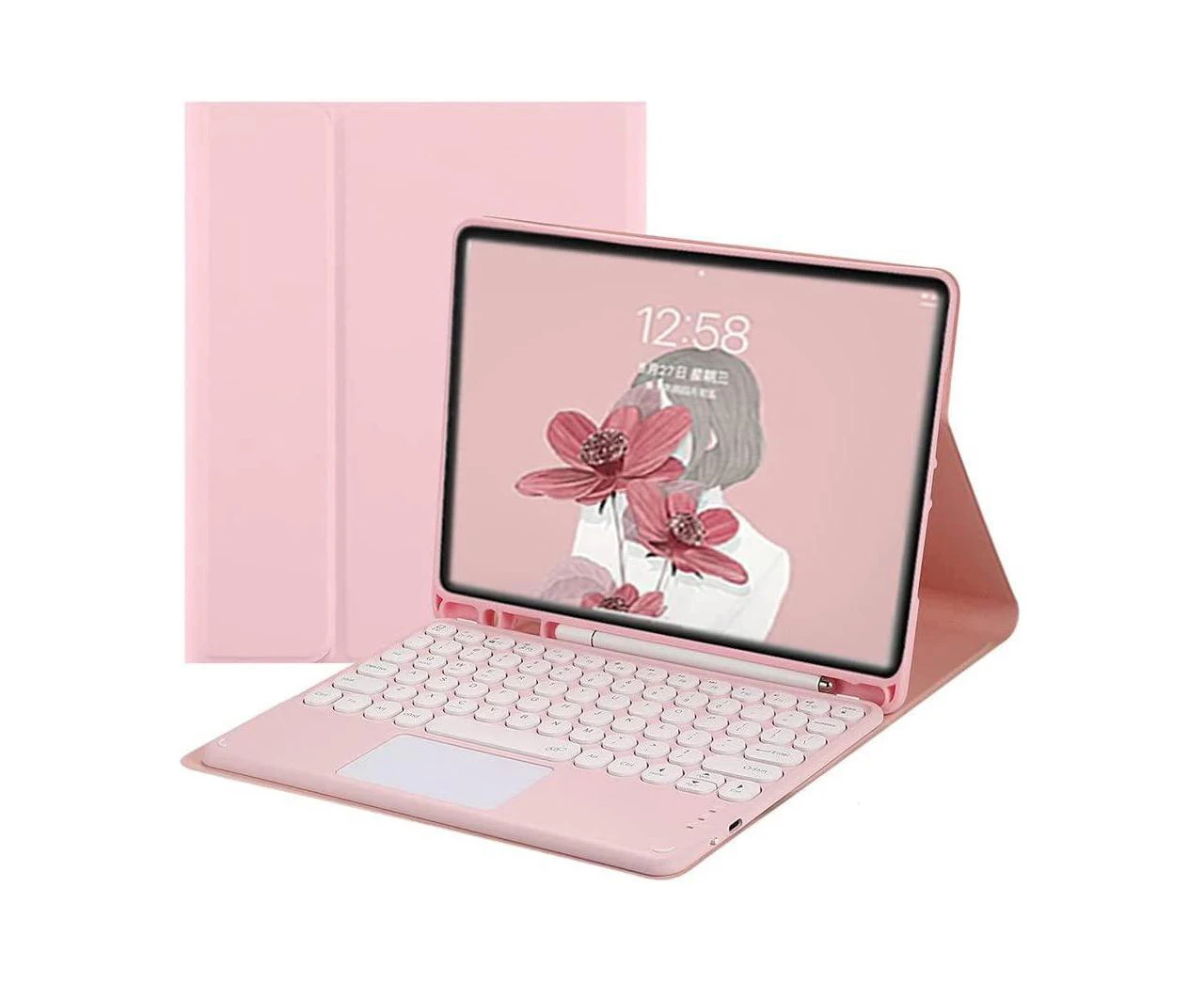 Keyboard Case for iPad 10.2 inch 9th 8th 7th Generation, iPad Air 3, Pro 10.5, Slim Leather Cover with Detachable Touchpad Keyboard Pencil Holder Pink