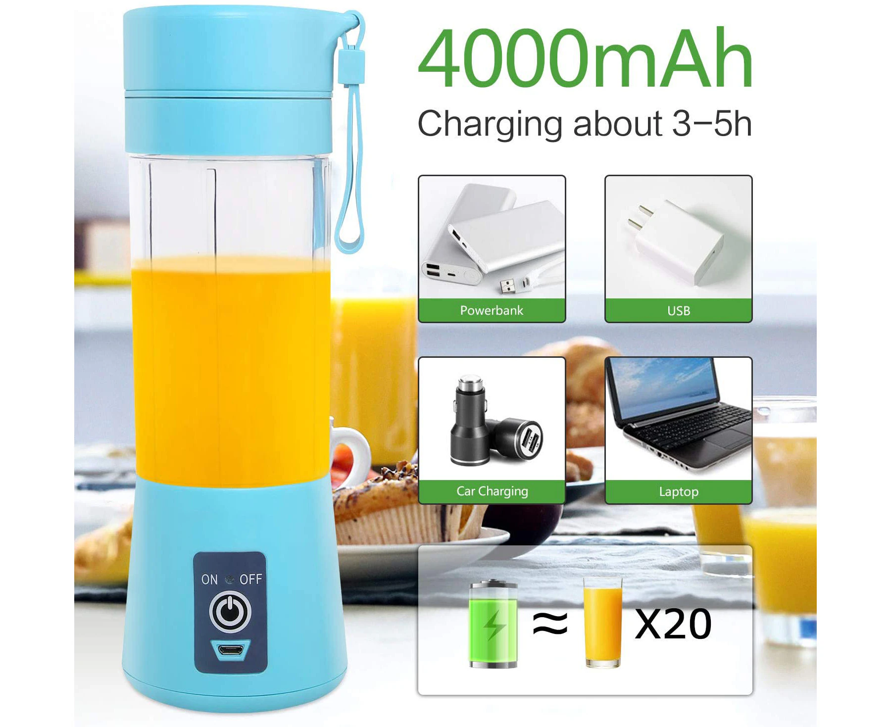 Portable Blender, Personal Size Blender USB Rechargeable with 6 Blades for Shakes and Smoothies, Mini Blender with 13oz Jucie Cup for Sports,Travel,Gym,hom