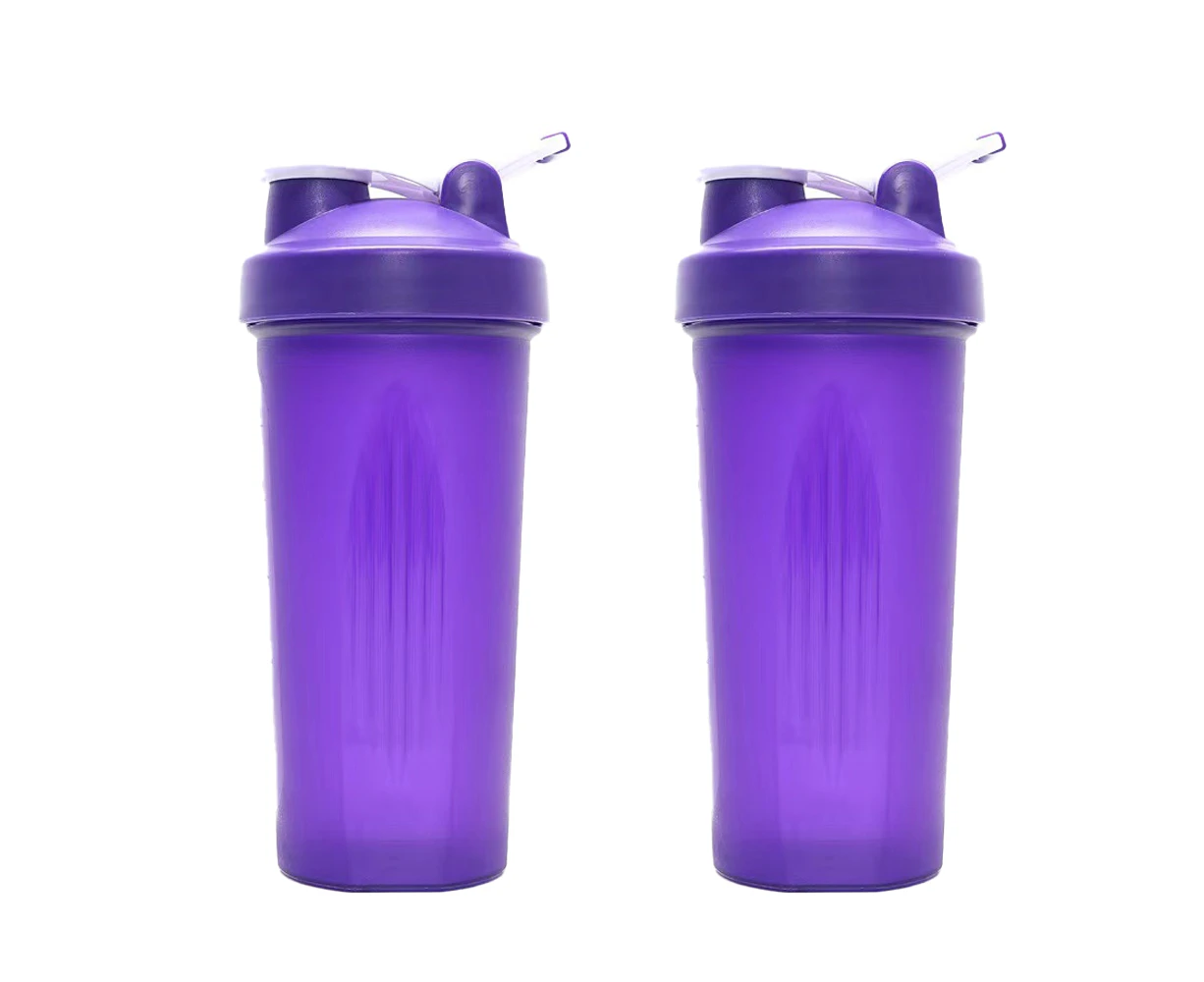 Large-Capacity Shaker Cup Milkshake Protein Powder Fitness Sports Water Bottle With Scale Stirring Ball Purple