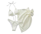 1 Set Bikini Swimwear Super Soft Wear Resistant Nylon Sexy Bikini 3 Pieces Bra Panty Set Beachwear for Seaside-White