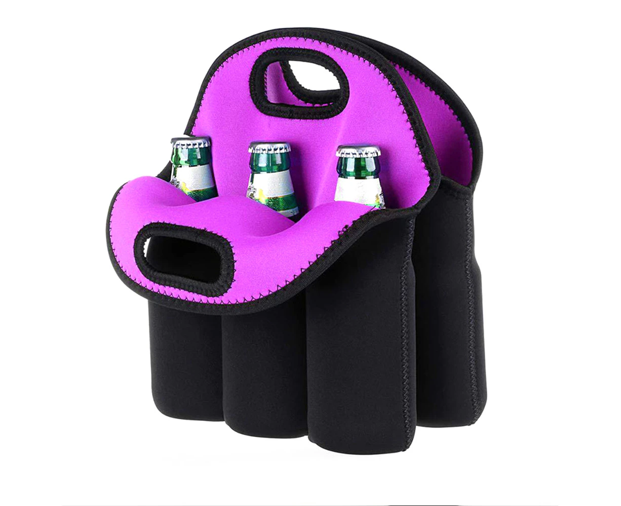 Diving Beer Bottle Set Outdoor Portable Wine Bottle Bag Tote Bag Six-Pack Party Wine Bag Purple