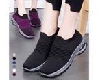 Women Walking Shoes Slip-on Breathable Knitted Platform Air Cushion Sneakers-White
