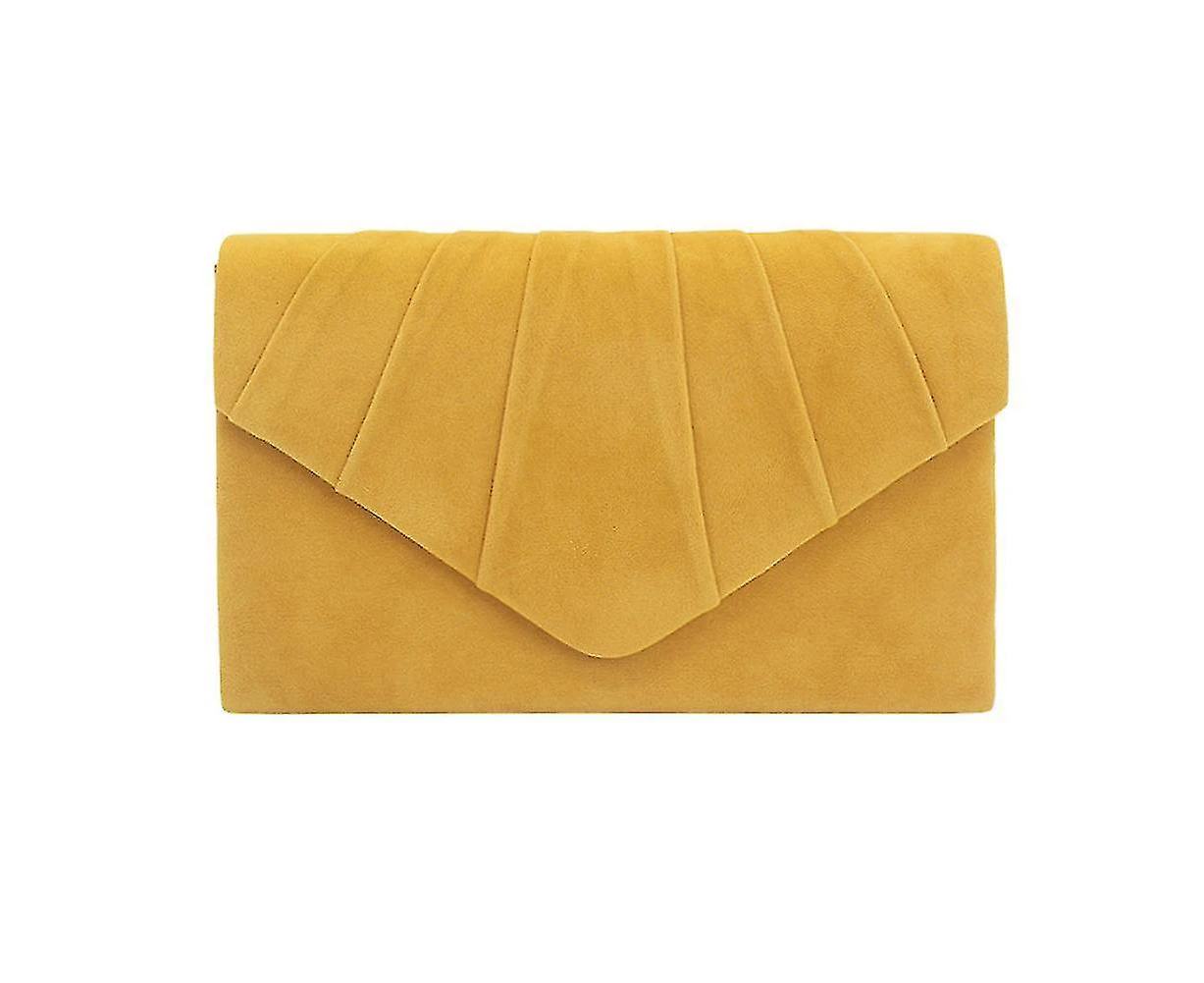 Woosien Flannel Clutch Pleated Satin Formal Handbag Gold