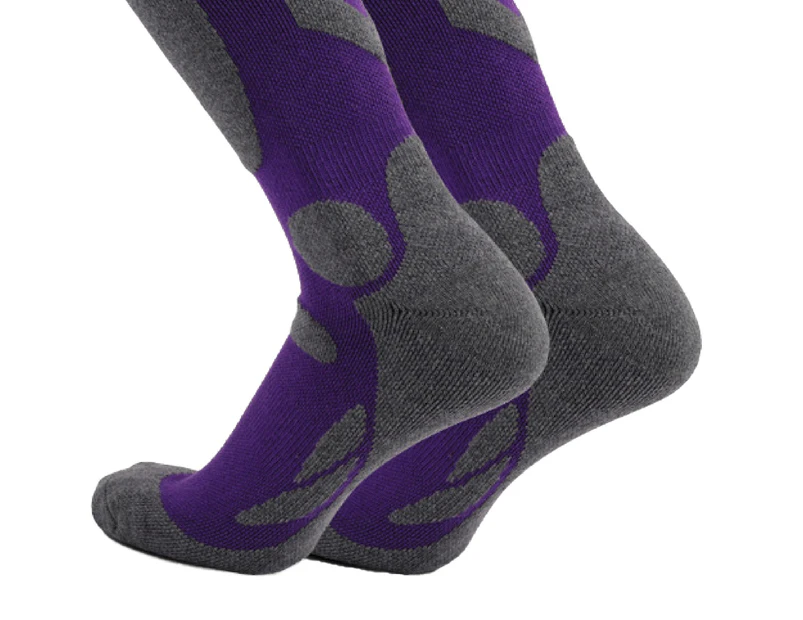 1 Pair Knee-high Skiing Socks Sweat-absorbent Cotton Air Permeability Hiking Socks for Sports-Purple