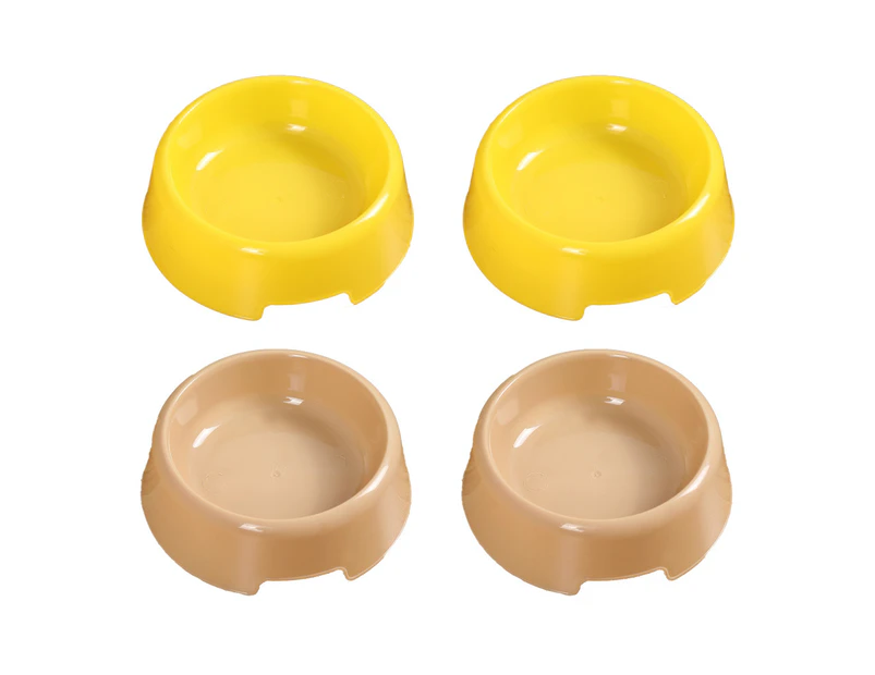 Cat Bowl Dog Bowl Plastic Cat Pet Bowl Cat Drinking Bowl, 4 Pack - Light coffee color*2+Yellow*2
