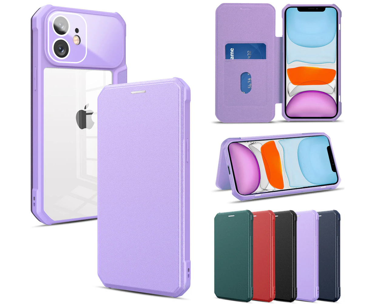 Wallet Case with Card Holder Protective Bumper Phone Case for iphone 11-Purple