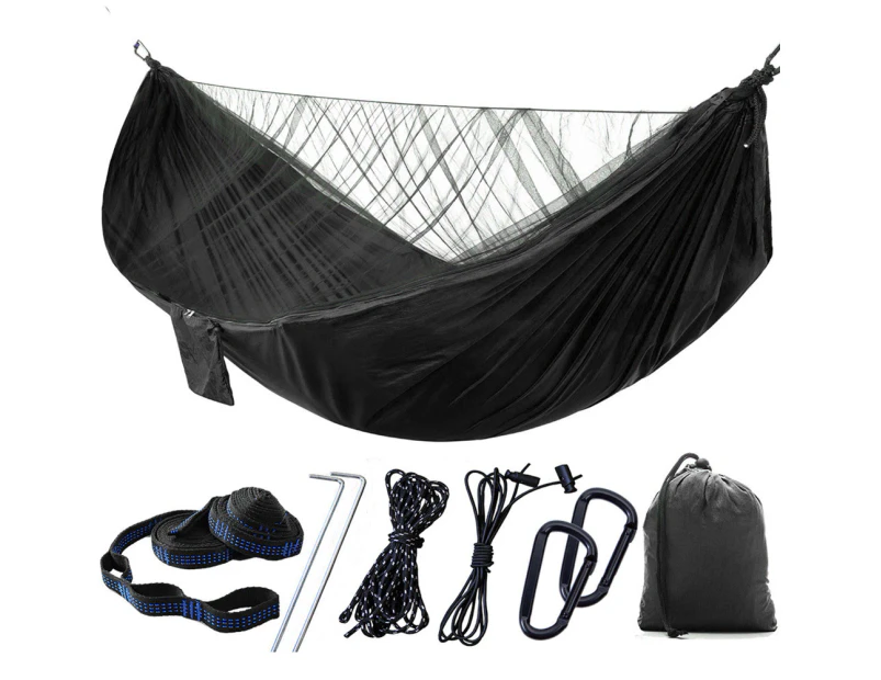 Camping Jungle Outdoor Swing Hammock Fast Open Mosquito Net Sleeping Hanging Bed Black