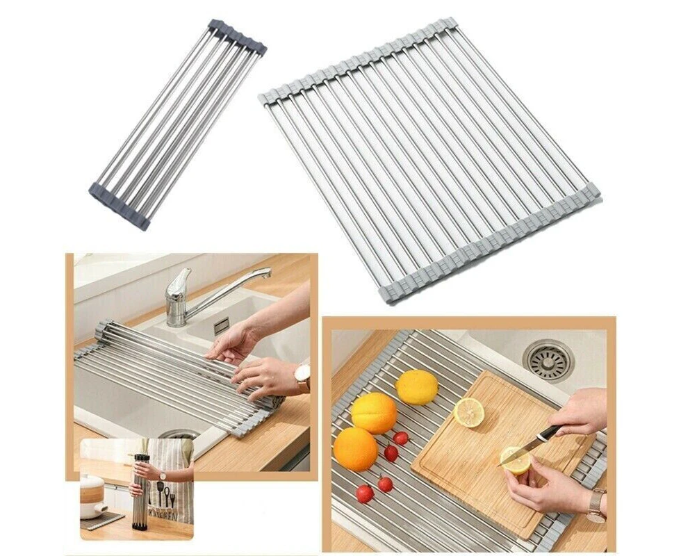 D.Line Over Sink Roll-Up Draining Rack Foldable Drying Dish Drainer 48x24cm