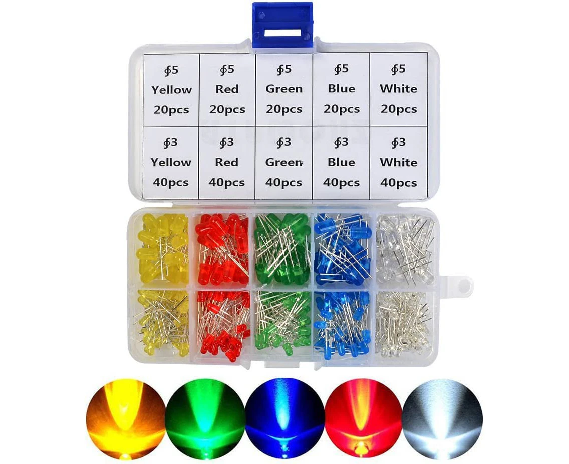 300 pcs SuperBright Multicolor DIP LED Light Emitting 3mm/5mm Diodes (5 Colors)