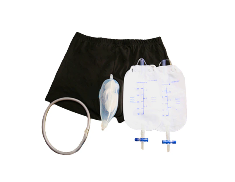 Men Reusable Urinal Bag Silicone Urine Funnel Catheter Holder Shorts Underwear - Black Transparent