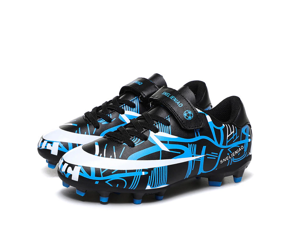 Soccer Shoes Little & Big Kids Lighweight Durable Turf Football Shoes Anti-Slip Soccer Outdoor Performance Firm Cleats - Blue