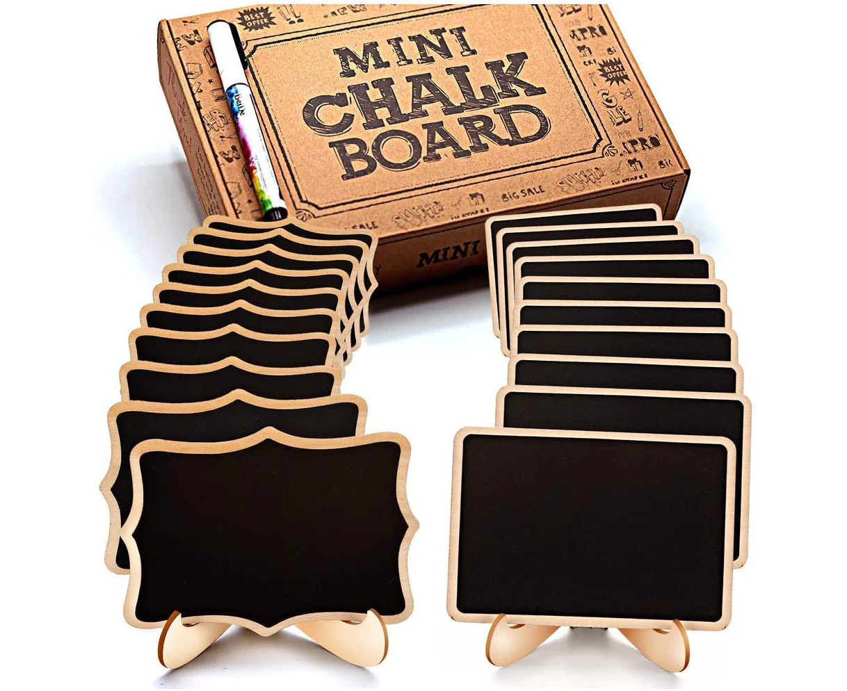 20 Pack Mini Chalkboards Signs with Easel Stand, Small Chalkboards Blackboard, Wood Place Cards for Weddings