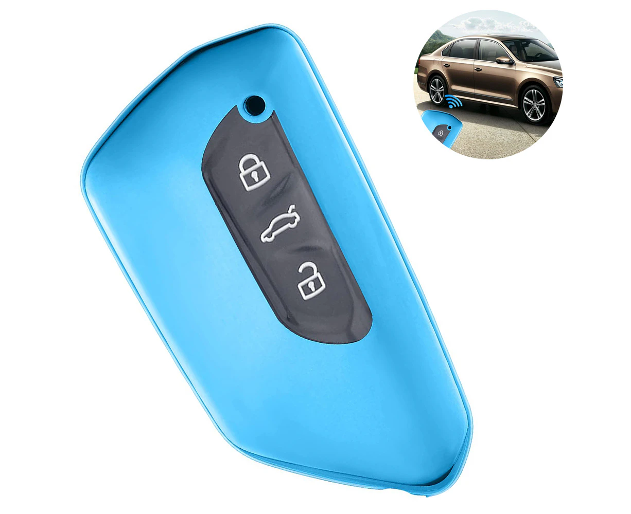 1 pcs 3 buttons TPU full Key Fob case Cover For Volkswagen,VW Golf 8 - Blue