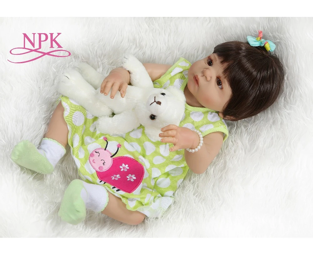 NPK 56CM  full body silicone reborn baby doll victoria girl in tan skin sweet bebe doll reborn Bath toy  dolls Xmas Gfit