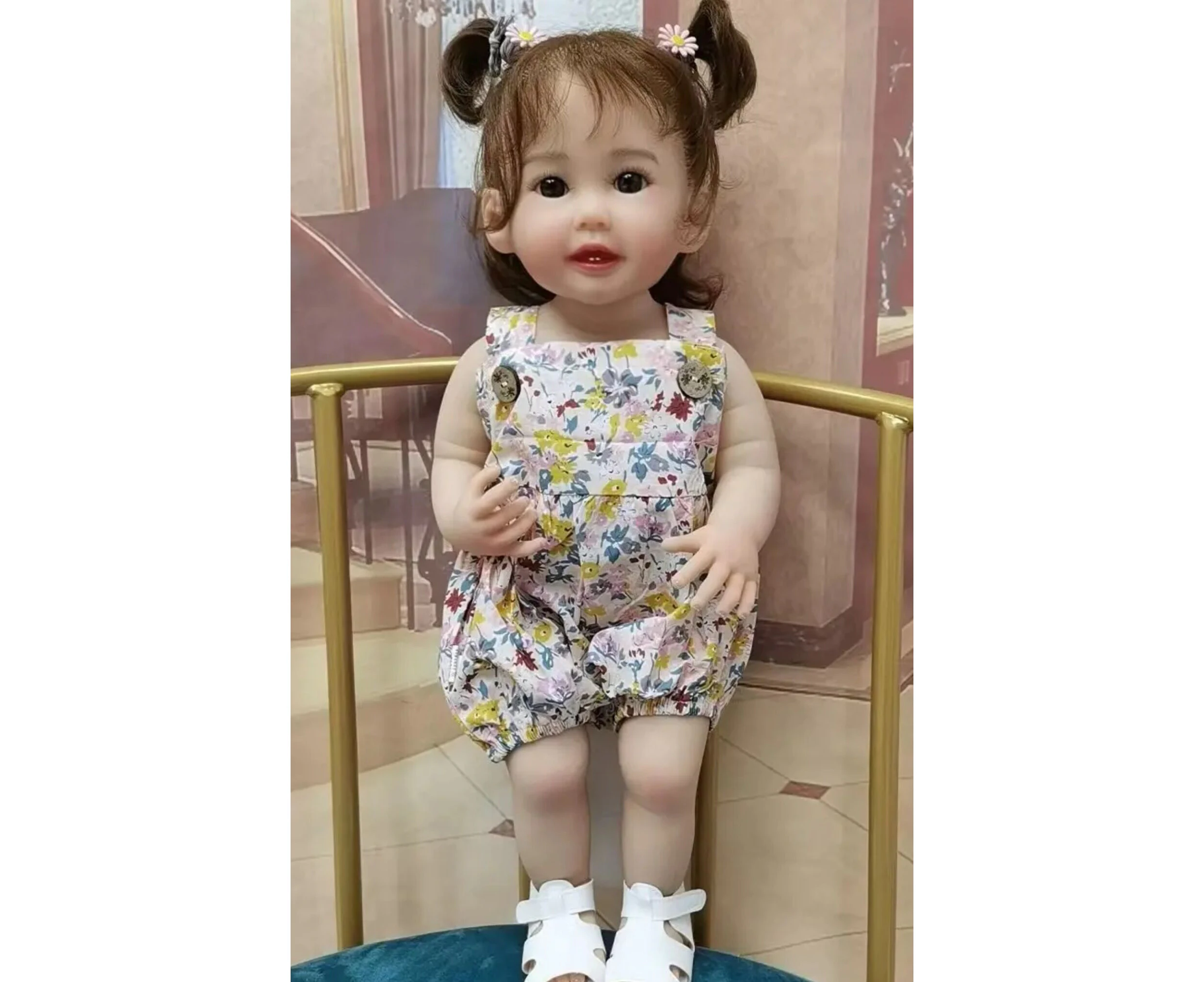 NPK 55CM Already Painted Finished Reborn Toddler Girl Doll Full Body Soft Silicone Vinyl  3D Skin Visible Veins