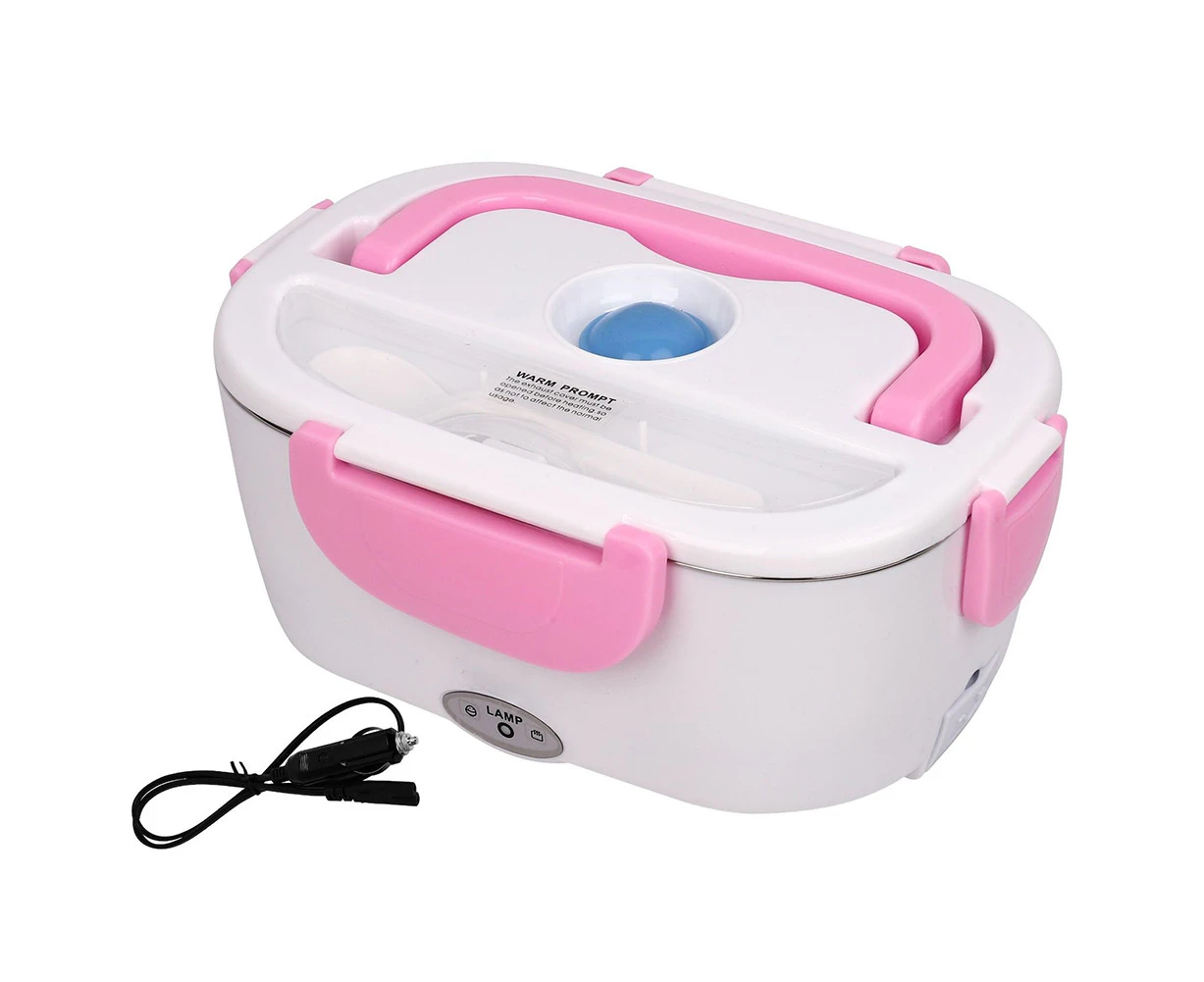 40W DC 12/24V Car Electric Heating Stainless Steel Lunch Box Food Container-Pink