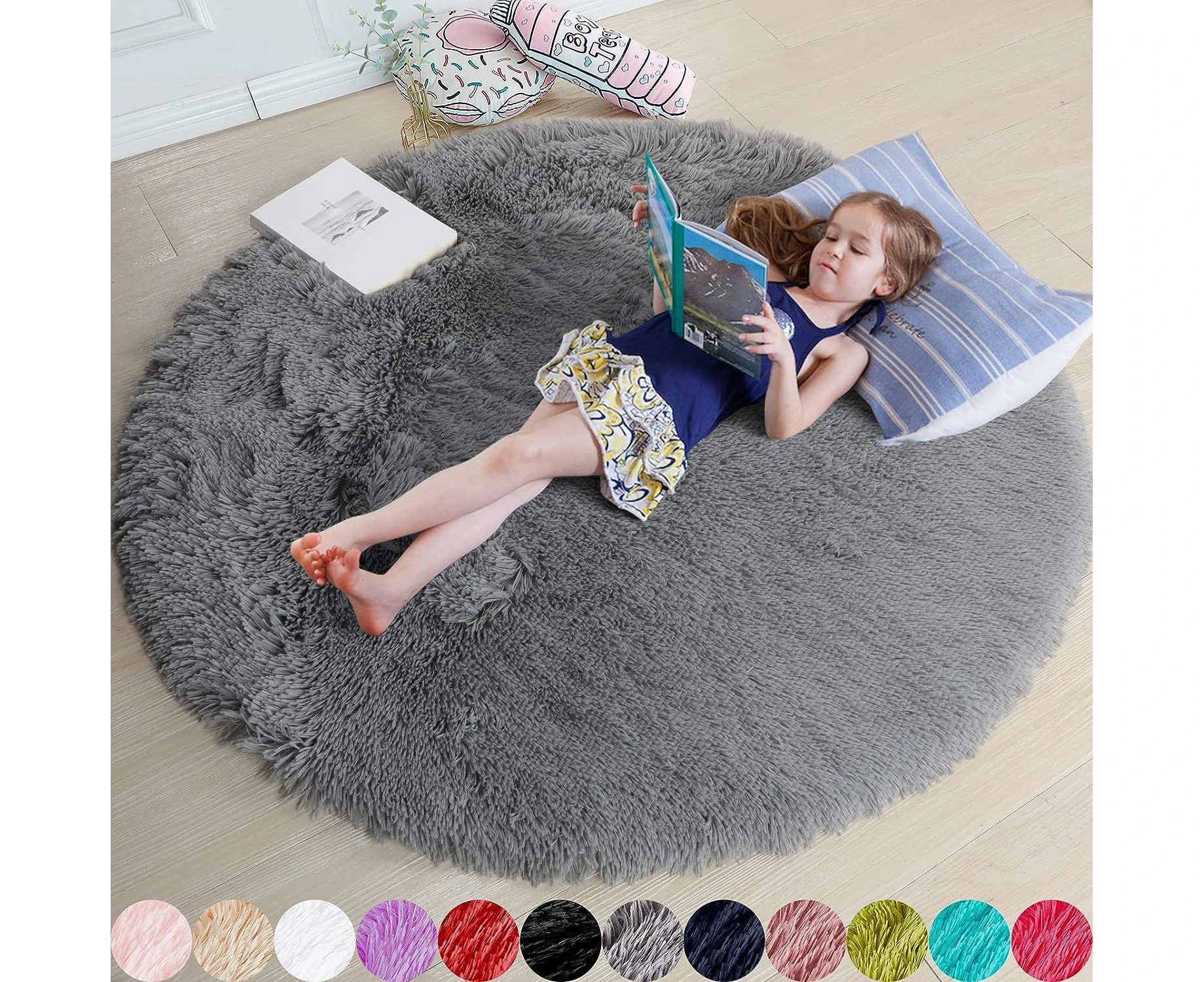 Blush Round Rug For Bedroom,Fluffy Circle Rug 4'X4' For Kids Room,Furry Carpet For Teen Girls Room,Shaggy Circular Rug For Nursery Room,Fuzzy Plush Rug For