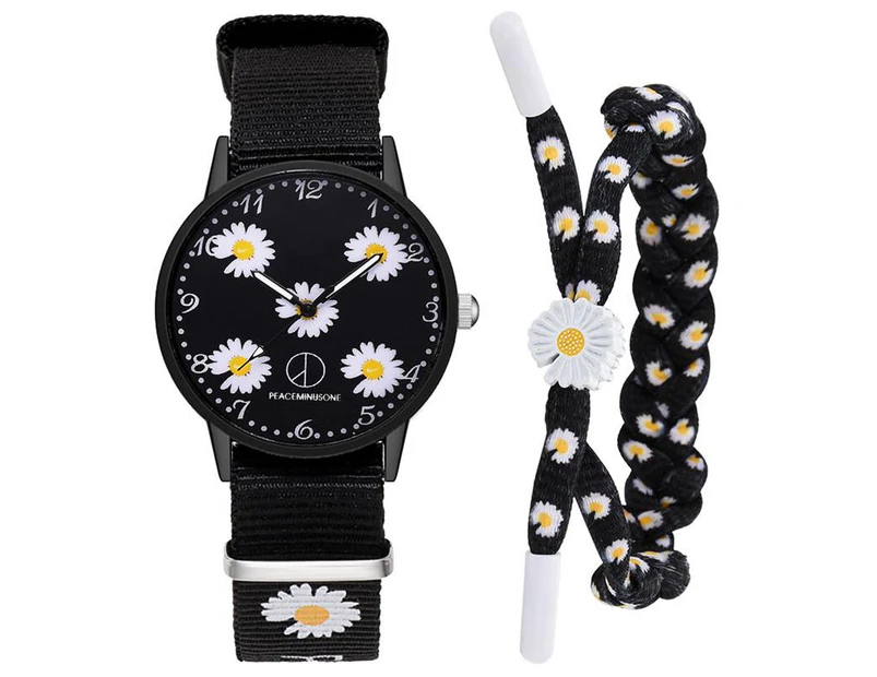 Small Daisy Wrist Watch Women Fashion Nylon Strap Dress Quartz Watch Simple Wild Girlfriends Couple Watch Birthday Gift Women - H Bracelet