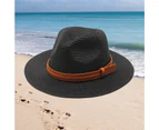 Panama Hat UV Protection Unisex Deep Wide Brim Sunshade Sun Cap Beachwear - Black