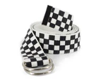 Belt with Ring Buckle Canvas Plaid Rainbow Pattern Belt for Wedding - Black  White