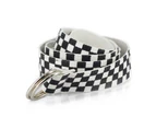 Belt with Ring Buckle Canvas Plaid Rainbow Pattern Belt for Wedding - Black  White