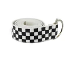 Belt with Ring Buckle Canvas Plaid Rainbow Pattern Belt for Wedding - Black  White