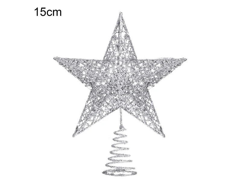 Christmas Tree Topper 3D Effective Solid Wrought Iron Christmas Tree Rattan Star Topper for Party-Silver 15 cm