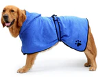 Dog Bathrobe Soft Super Absorbent Microfiber Dog Drying Towel Robe with Hood/Belt for Large,Medium,Small Dogs-Blue L