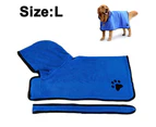 Dog Bathrobe Soft Super Absorbent Microfiber Dog Drying Towel Robe with Hood/Belt for Large,Medium,Small Dogs-Blue L