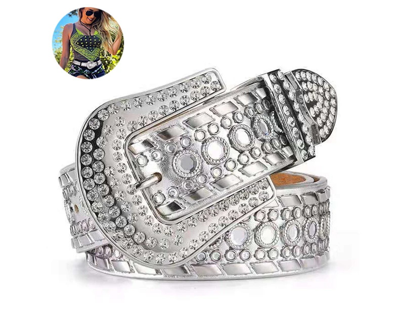 Rhinestone Belt for Women Cowgirl Bling Studded Leather Belt