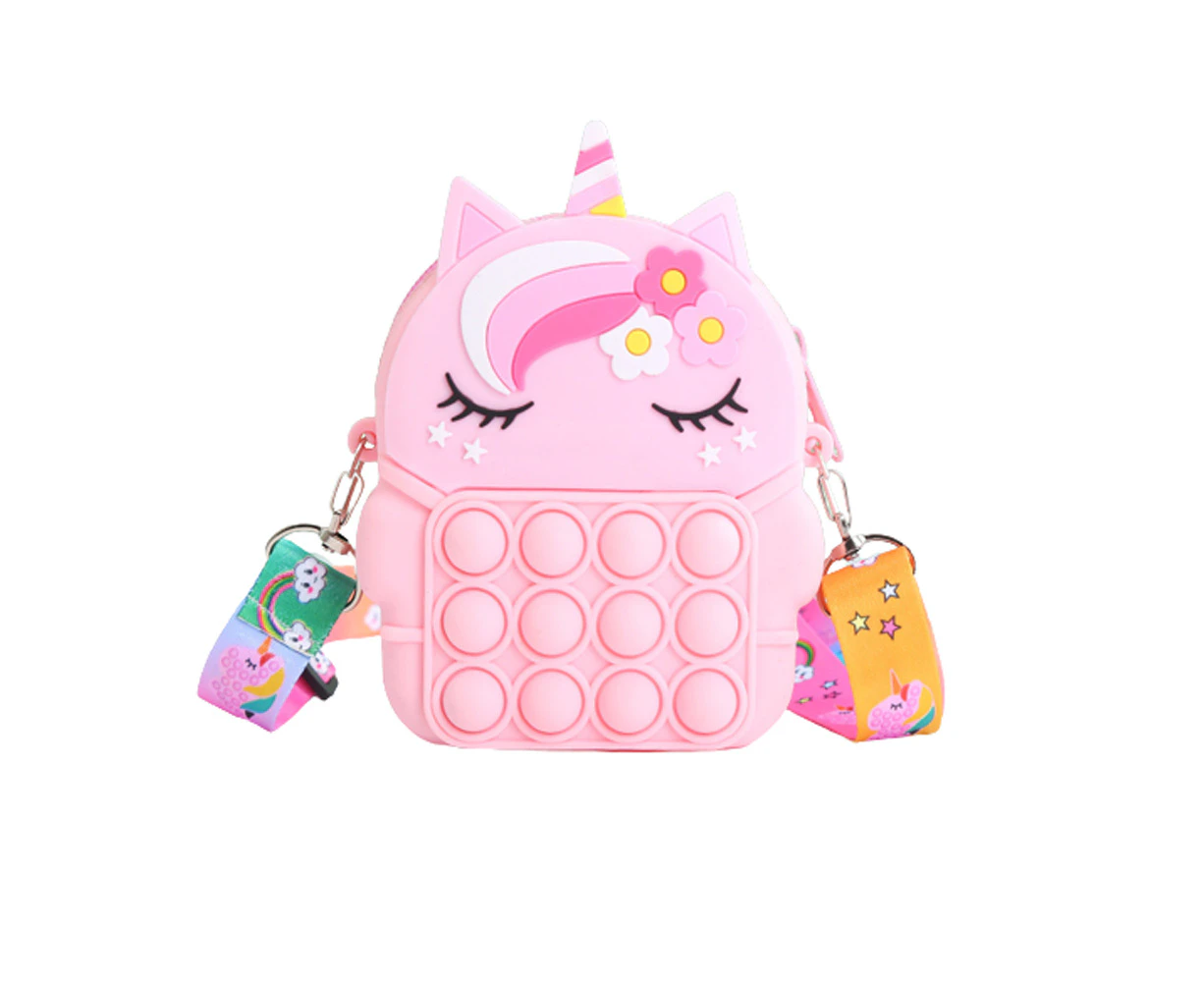 Biwiti Girl Unicorn Pop Purse Bag Unicorn Silicone Pop Toy Shoulder Bag Fidget Toys -Pink