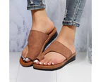 Women Fashion Large High Wedge Heel Thick Sole Anti-slip Flip Flops Sandals-Brown