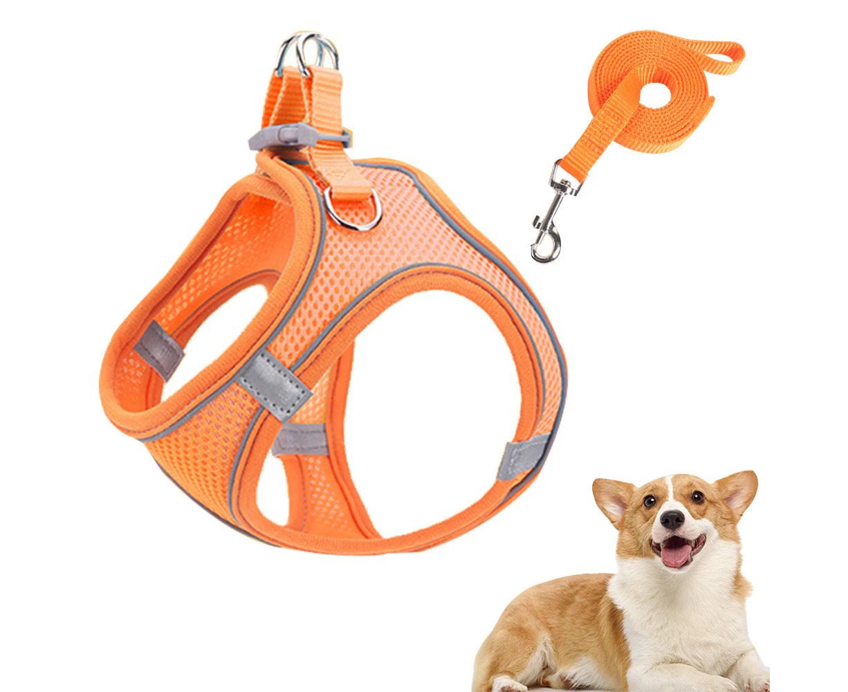 Dog Harness with Leash Set, Pull Adjustable Reflective Step-in Puppy Harness with Padded Vest