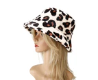 Bucket Hat Leopard Print Foldable Autumn Winter Thickened Plush Windproof Fisherman Cap - 2