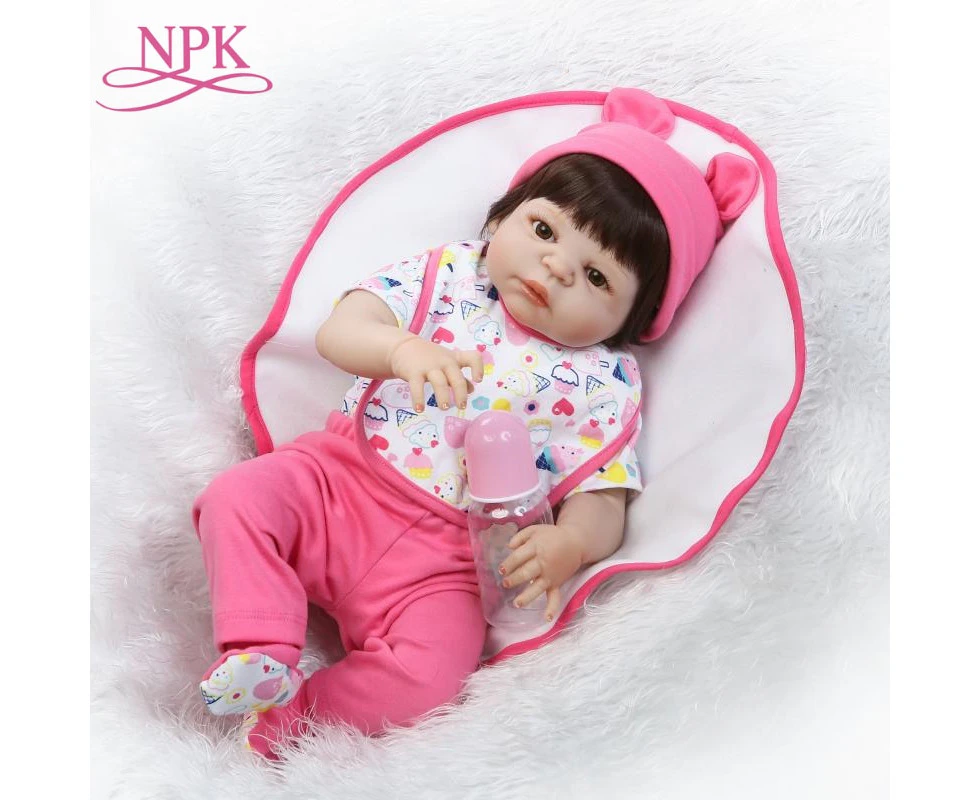 NPK New Design 22'' Reborn Baby Dolls Toy Lifelike Full Vinyl Babies Girl Wear pink Dress Lovely Realistic Boneca Dolls Reborn